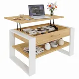 TREND WERK Couchtisch Lift-Couchtisch höhenverstellbar Sofatisch 92×55 cm mit Stauraum (verstecktem Fach Wohnzimmertisch Holz modern) braun