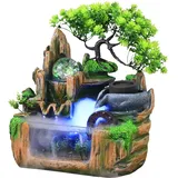 Rockery Fountain Zimmerbrunnen Mit LED-Lampe Atomization Effekt Deko Desktop Garten Brunnen Pflanze mit Deko-Steingarten Desktop Springbrunnen