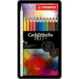 Stabilo Pastellkreidestift - STABILO CarbOthello - ARTY+ 12er Metalletui - mit 12 verschiedenen Farben