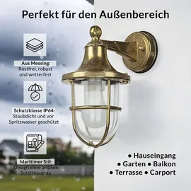 Licht-Erlebnisse Außenwandleuchte Messing 27,0 cm IP64 wetterfest