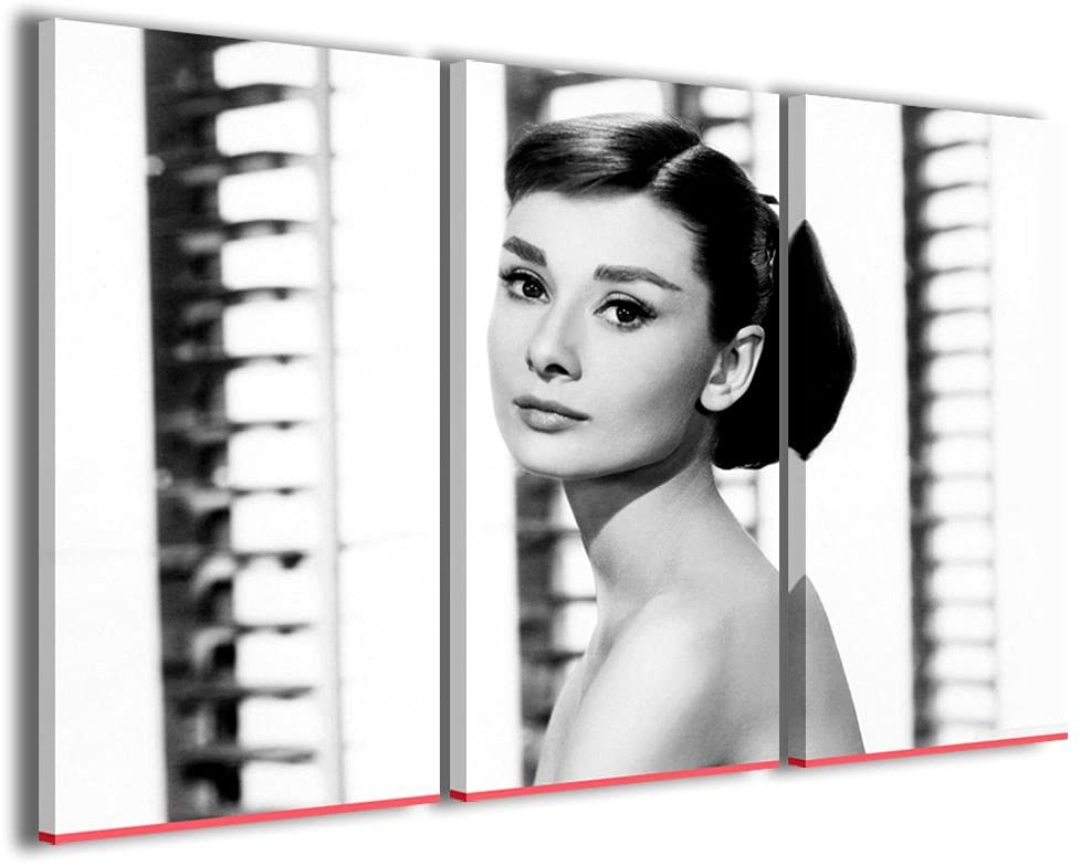 Stampe su Tela 3PEZZI3459, Audrey Hepburn Ii Moderne Bilder mit 3 Paneelen gerahmt, Canvas holz, Fertig zum Aufhängen, 90x60cm