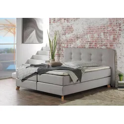 Boxspringbett HOME AFFAIRE "Cecina", grau (silbergrau), B:182cm L:210cm, Struktur fein (100% Polyester), Komplettbetten, Boxspringbett, in 5 Breiten, 3 Ausführungen, 2 Härtegrade, Knopfheftung, Topper