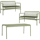 HAY - Palissade Tisch + 2x Dining Bench mit Sitzkissen, olive