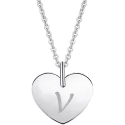 Ketten-Anhänger ONE ELEMENT "Herz mit Gravur V Buchstaben Anhänger aus 333 Weißgold", silber, Schmuckanhänger, Damen, V, Weißgold 333, Damen Gold Schmuck Herz mit Gravur V