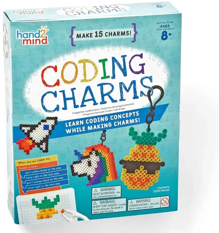 Bügelperlen & Programmieren Set für Kinder ab 8 - 2000 Perlen, bunt, Kunststoff - hand2mind - MINT Lernspielzeug, Aktivitätsbuch