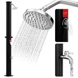 Eulenke Solardusche 20L Solar Gartendusche mit 360°Regenduschkopf und Wasserhahn, Warmes Wasser Max. 60°C, ohne Stromanschluss, Pooldusche, Schwarz