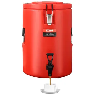 Vevor Heiß- und Kaltgetränkespender Getränkespender 6 L, Edelstahl Heiß- und Kaltwasserbrunnen Großer Getränkespender mit Zapfen für Kaffee, Kalte Milch, Wasser, Saft usw. Isolierkanne Rund