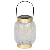 Dehner Laterne Glas/Metall Ø 12 cm H 17 cm inkl. Dämmerungssensor gold/transparente/grau