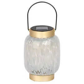 Dehner Laterne Glas/Metall Ø 12 cm H 17 cm inkl. Dämmerungssensor gold/transparente/grau