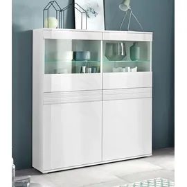 borchardt Möbel Vitrine BORCHARDT MÖBEL "Florenz", weiß (weiß hg, weiß hg, riffeloptik mdf), Schränke, Vitrine, Höhe 125 cm