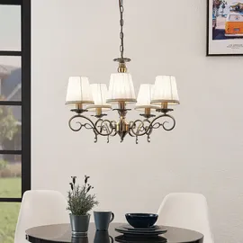 LINDBY Lindby, Finnick Kronleuchter 5-flammig, altmessing, für Wohnzimmer, Stoff / Textil, / 42