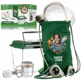 Bresser Freek Vonk 9820408 - BRESSER Outdoor-Set mit Terrarium, Insekten-Fangnetz, Periskop, Sammelwerkzeug, Kompass mit Pfeife, Lupe, Lupendose, Tragebeutel, 8-teilig