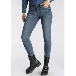 Skinny-fit-Jeans ARIZONA, Damen, Gr. 40, N-Gr, blau (blau used), Denim/Jeans, Obermaterial: 74% Baumwolle, 24% Polyester, 2% Elasthan, Basic, skinny fit normal, Jeans, extra-enger Beinschnitt, Used-Look-Waschung, normale Leibhöhe