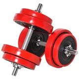 Homcom Hantelset 20 KGS 2-IN-1 Hanteln&Langhanteln verstellbar Gewichtheben für Zuhause Fitness Muskel Rot+Schwarz 21,5 x 21,5 x 3,8 cm