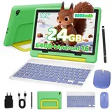 BUFO Android 16 10-Zoll, 24(3+21) GB RAM + 64 GB ROM (TF Expand 1TB) Kinder Tablet (10", 64 GB, Android 16, WiFi 6, mit Tastatur/Maus/Stift, Augenschutz-Tablet mit Eltern-Kontrolle) grün|lila