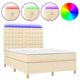 vidaXL Boxspringbett mit Matratze & LED Creme 140x200 cm Stoff