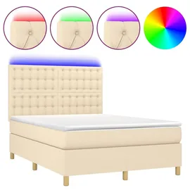 vidaXL Boxspringbett mit Matratze & LED Creme 140x200 cm Stoff