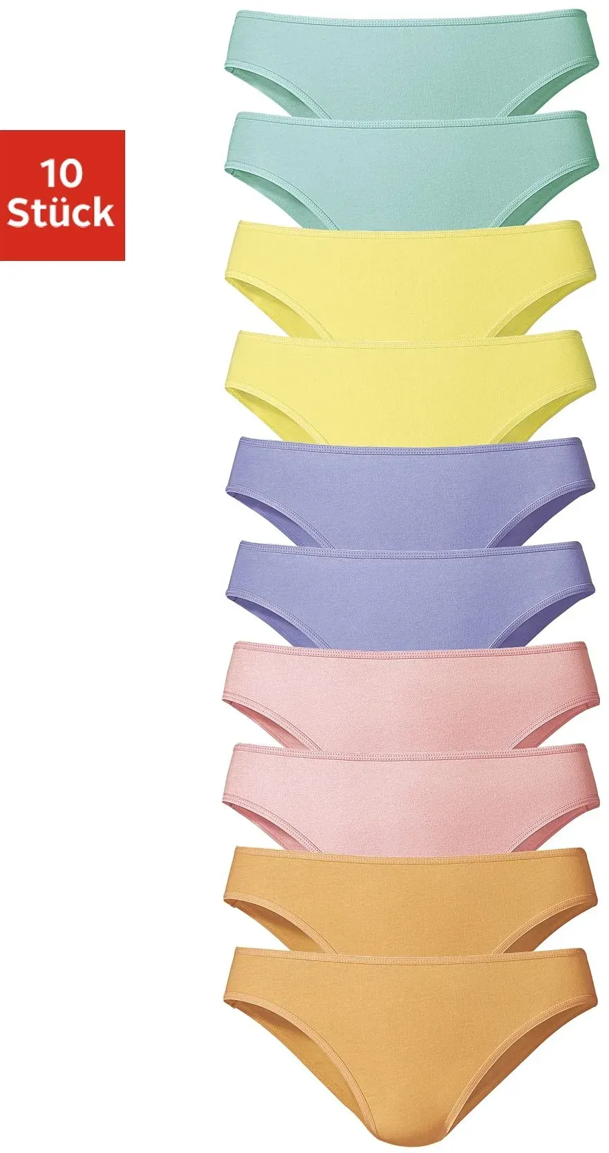Bikinislip VIVANCE, Mädchen, Gr. 176, 10 Stk., bunt, Jersey, Obermaterial: 95% Baumwolle, 5% Elasthan, unifarben, Unterhosen Slip, schöner Basicartikel in tollen Farben - passend für jeden Tag