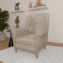 Ohrensessel HOME AFFAIRE "OSTIANO B/T/H: 80/82/98 cm, Sessel", beige, B:80cm H:98cm T:82cm, 92% Polyester, 8% Nylon, Sessel, Einzelstück, dicke geschwungene Armlehnen, uni und kariert