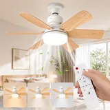 UOEONR Deckenventilator mit beleuchtung,mit Fernbedienung,40W Lampe Deckenventilator mit Douille E27,Dimmbarer Deckenventilator LED für Zimmer, Salon,3 Geschwindigkeiten (E27-Holzfarbe)