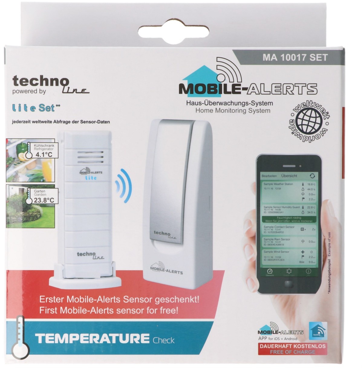 Technoline Mobile Alerts MA 10017 Set Gateway Basisstation MA 10000 + MA 10110 Temperatursensor