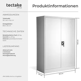 Tectake Aktenschrank 140 x 90 x 40 cm grau
