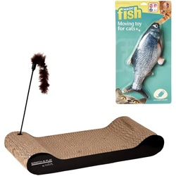 Best Direct® Set Katze - Katzenspielzeug zappelnder Fisch & Kratzpappe Magic Fish & Scratch N Play