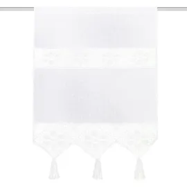 HOME WOHNIDEEN 54202 Fensterbehang/Türbehang Toni, Siebleinen mit Häkeleinsatz und Quasten, Farbe: Weiß, Maße: (80 x 60 cm)