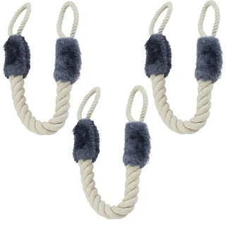 Relaxdays Türkordel 3er Set, Türstopper Klinke, 60 cm lang, Klemmschutz für Kinder & Tiere, Tür Seil maritim, beige/grau