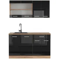 Vicco Küchenzeile R-Line 140 cm Schwarz Hochglanz Eiche