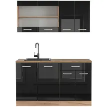 Vicco Küchenzeile R-Line 140 cm Schwarz Hochglanz Eiche