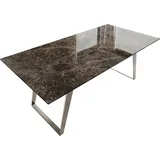 DeLife Esstisch Edge 200x100 Keramik Laminam® Emperador Extra Lucidato Dunkelbraun Edelstahl Schräg - Braun/Dunkelbraun
