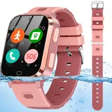 AstraMinds 4G Kinder Smartwatch, Smartwatch Kinder mit GPS und Telefon, IP67 Wasserdicht, Video Voice Call, SOS, Echtzeit-Chat, Kamera, Smartwatch Für 4-12 Junge Mädchen (Rosa)