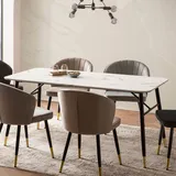 WOHNLING Esszimmertisch 120x60x76 cm Esstisch Weiß in Marmor-Optik Modern Küchentisch Klein Speisetisch Rechteckig Tisch Esszimmer mit Metallbeinen - Weiß