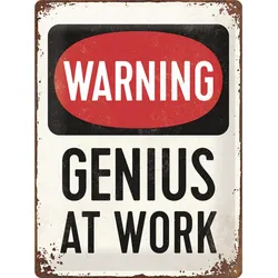 Blechschild Warning - Genius at Work