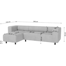 s-style möbel - Modernes Ecksofa mit Ottomane aus Hellgrau Cord-Stoff mit bequemem Sitz - Ottomane links - Grau