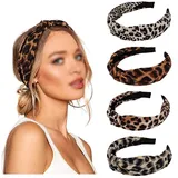 Haarreifen Leopard Haarbänder mit Leopardenmuster Leopard Headbands Breite Haarbänder mit Leopardenmuster Leopardenmuster Haarband Haarreif Stirnbänder Breit Haarreifen für Damen Mädchen(4 Stück)