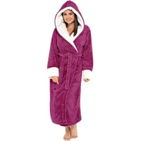 Damen Bademantel mit Kapuze Flauschig Lang Frottee Sauna Flanell Bademäntel Plüsch Verlängerte Bademantel Langarm Robe Mantel Saunamantel Nachthemden Langarm Schlafanzug mit Gürtel (XL, Hot Rosa) - XL