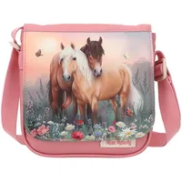 DEPESCHE 12762 Miss Melody Flowers - Kleine Umhängetasche in Pink mit Pferde Motiv, Tasche mit Magnetverschluss und längenverstellbarem Tragegurt