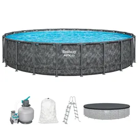 BESTWAY APX365TM Frame Pool-Set Ø 671 x 132 cm inkl. Sandfilteranlage, Abdeckplane und Poolleiter