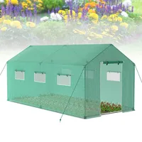 Froadp Gartengewächshäuser aus Verzinktes Rohr Tomatenhaus Winterfest Foliengewächshaus mit Gitternetzfolie Fenster Frostschutz Treibhaus Grün Gewächshaus für Garten Pflanze (9m2, 4.5x2x2m)