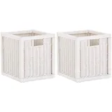 korb.outlet Set / 2 Regalkorb Weiss ca. 28x29x30 mit Holzrahmen Rattan Schubfach Box zur Aufbewahrung Schrankkorb Griff