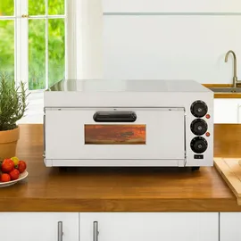 Vertes Gastro Pizzaofen mit feuerfestem Stein, Timerfunktion und Beleuchtung, Steinofen für original italienische, professioneller Steinofen