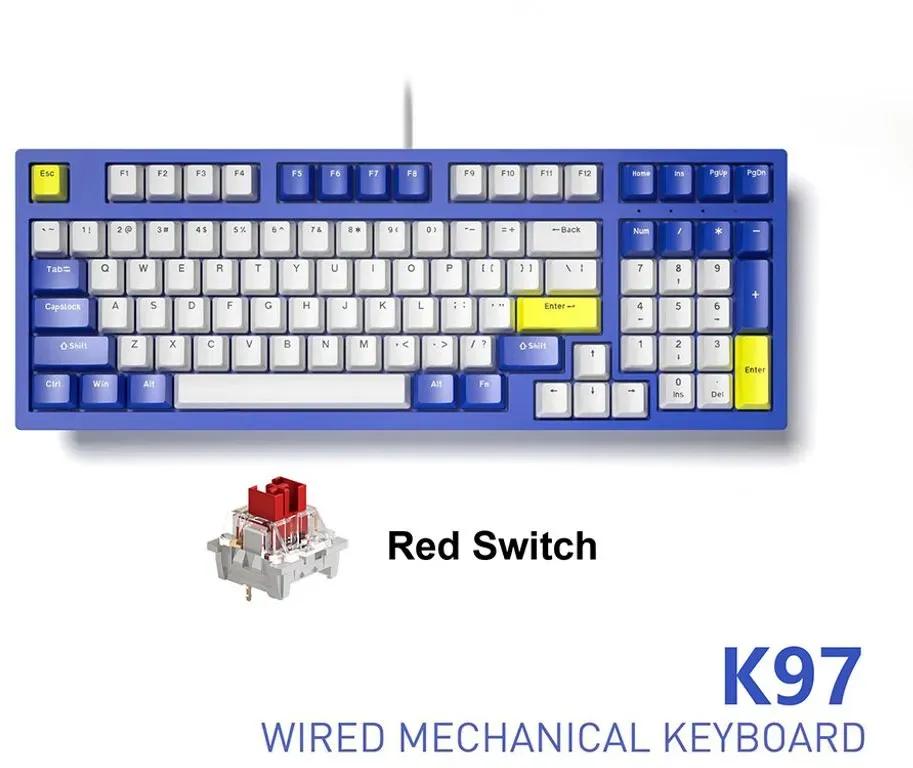 iblancod K97 Gaming-Tastatur, mechanische Tastatur, 97 Tasten, Typ-C-USB-Anschluss, geeignet für Gaming, Zuhause, Büro usw., rote Schalter, blau