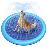 Peteast Hundepool für Große & Kleine Hunde & Kinder 51" Faltbarer Splash Sprinkler Pad, 0.58 mm Verdickt Anti-Rutsch Hunde Wasserspielzeug, Umweltfreundlich Langlebig Planschbecken Hund