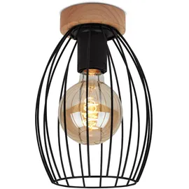 Briloner Leuchten - Deckenleuchte, Deckenlampe, retro, vintage, 1x E27, max. 60 Watt, Schwarz-Holz, 175x256mm (DxH)