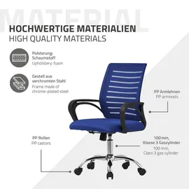 ML-Design Bürostuhl ergonomisch, Blau, Höhenverstellbarer Schreibtischstuhl mit Armlehnen, Computerstuhl mit atmungsaktiver Netzbespannung,