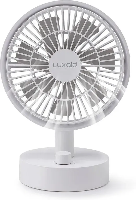 Luxaid Schreibtischventilator, 2000 mAh Akku mit Typ-C-Ladefunktion, 10 Geschwindigkeitsstufen, 160° Oszillation, sanfter Wind & leise, tragbar für Schlafzimmer/Büro
