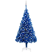 vidaXL Künstlicher Weihnachtsbaum mit LEDs & Kugeln Blau 210 cm PVC Modell 3