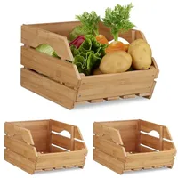 Relaxdays - 3 x Universal Stapelkiste aus Bambus, offene